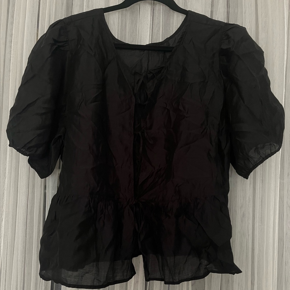 American Eagle Outfitters Black Sheer Peasant Blouse
